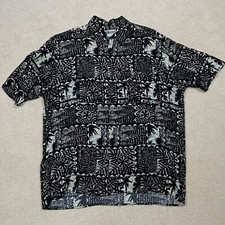 Vintage 80s 90s Abstract Geometric Button Down Shirt Black AOP