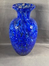 cobalt blue art glass vase Abstract with clear pattern - 4406