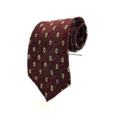 Stafford Executive Mens Burgundy Tan Dot Print 100% Silk Tie Made In Italy 58''