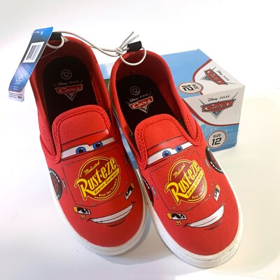Disney Pixar Cars Lightning McQueen Canvas Slip On Shoes Rust-eze Youth Sz  12