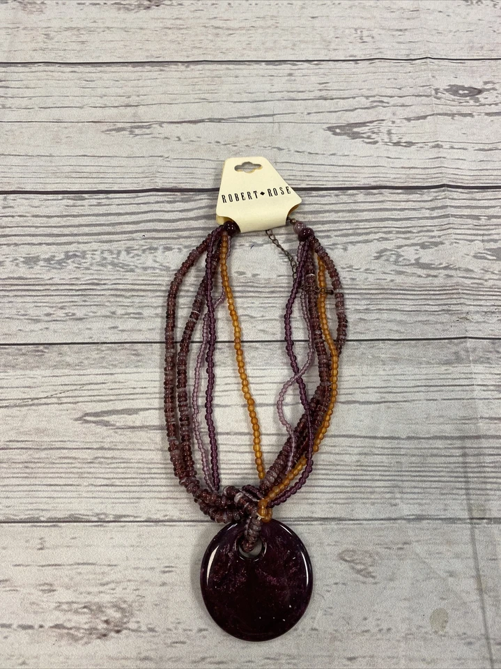 Collar Vintage Robert Rose Púrpura y Naranja Multi-Hebra Cuentas Círculo 9 Pulgadas NUEVO* Foto 3 de 4