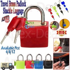 4/8/12x Travel Brass Padlock Shackle Luggage Suitcase Security Lock Bag Keys Set