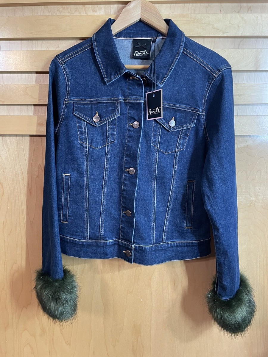 Nanette Lepore Stretch Jean Jacket With Removable Faux Fur Women’s Size M  NWT