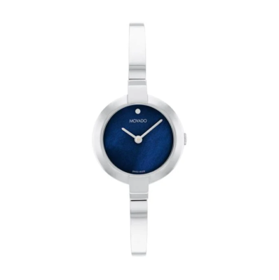 #ad MOVADO 0607727 BLUE DIAL SILVER STAINLESS STEEL BANGLE BRACELET WOMENS WATCH $229.99