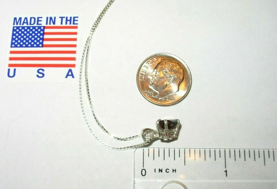 GARNET HEART NECKLACE EARTHMINED FIRE RED 7MM GEM US MADE PENDANT BOX LINK CHAIN - Image 4 of 4