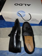 ALDO Men's Black Leather Dress Loafer Shoes Logo Tassel Accents