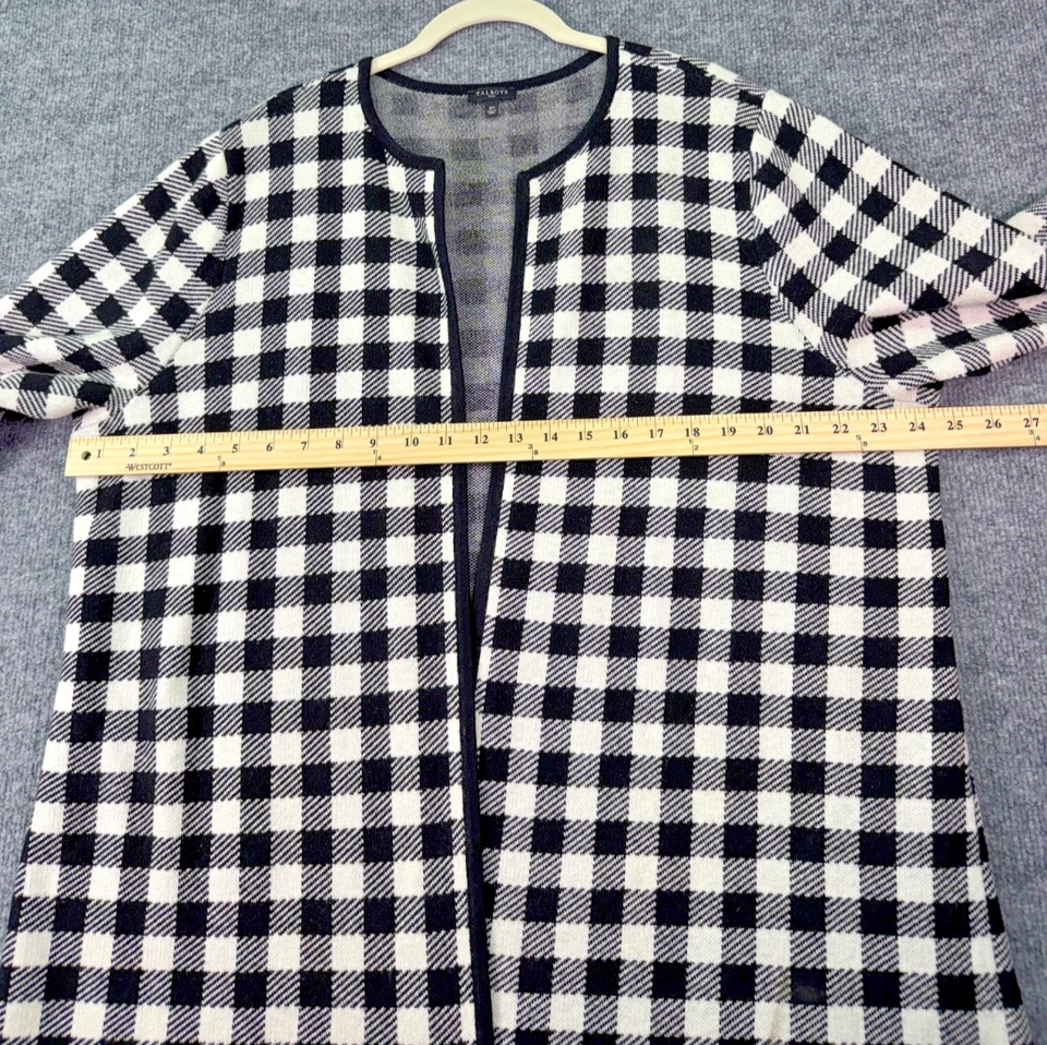 Chaqueta Suéter Talbots Plus 2X Frente Abierto Negra Blanca Cuadros Búfalo Mezcla de Lana Foto 3 de 4