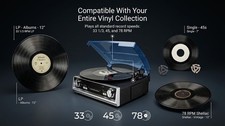 Vintage Bluetooth Vinyl Record Player Turntable w/ Built-in Speakers 3-Speed