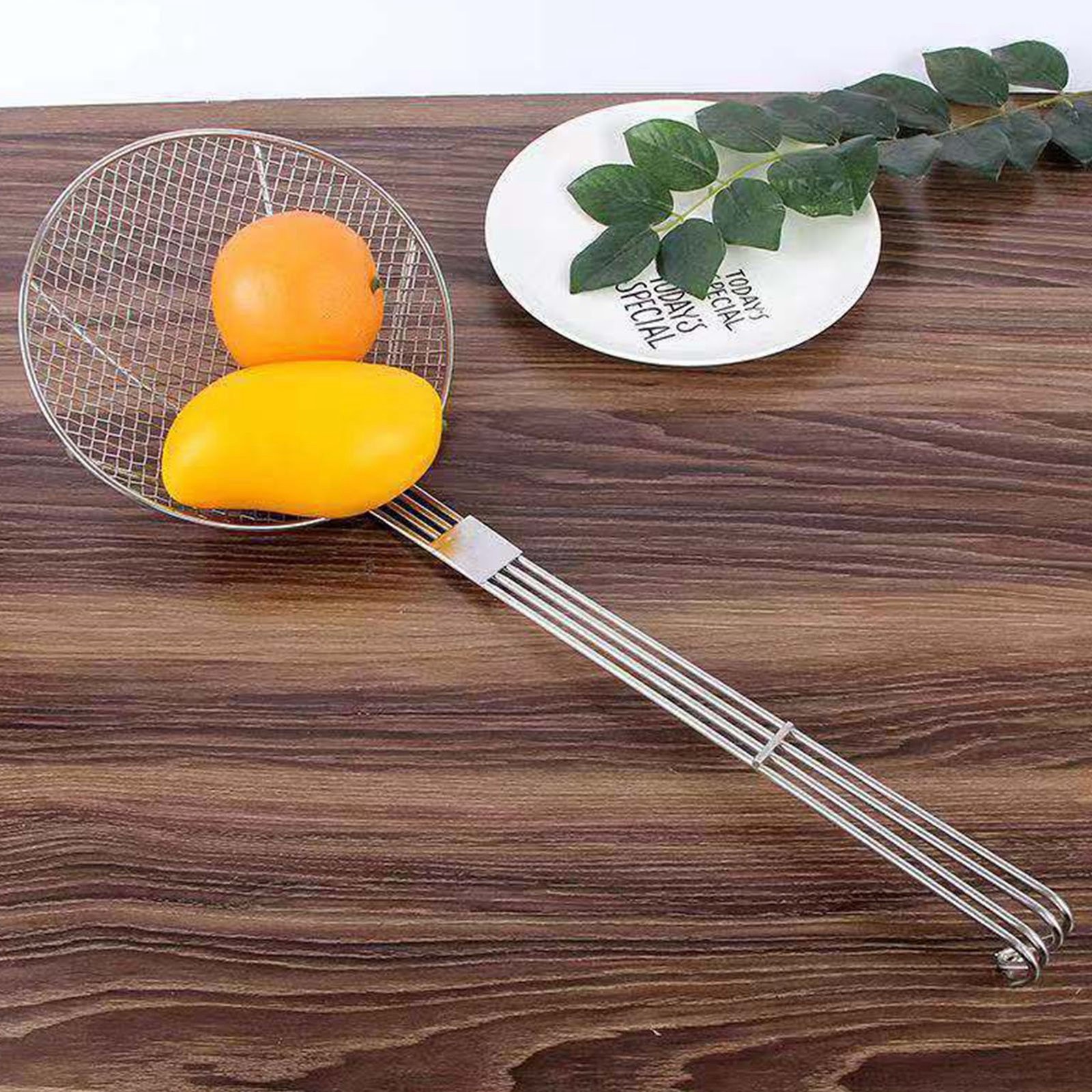 Skimmer Spoon Long Handle StainlesSteel Fine Mesh Wire Strainer Ladle With Hook