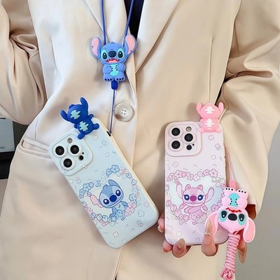 Für verschiedene Handy 3D Cartoon Geschenk Puppe Kranzstich Handyhülle + Schlüsselband Cover