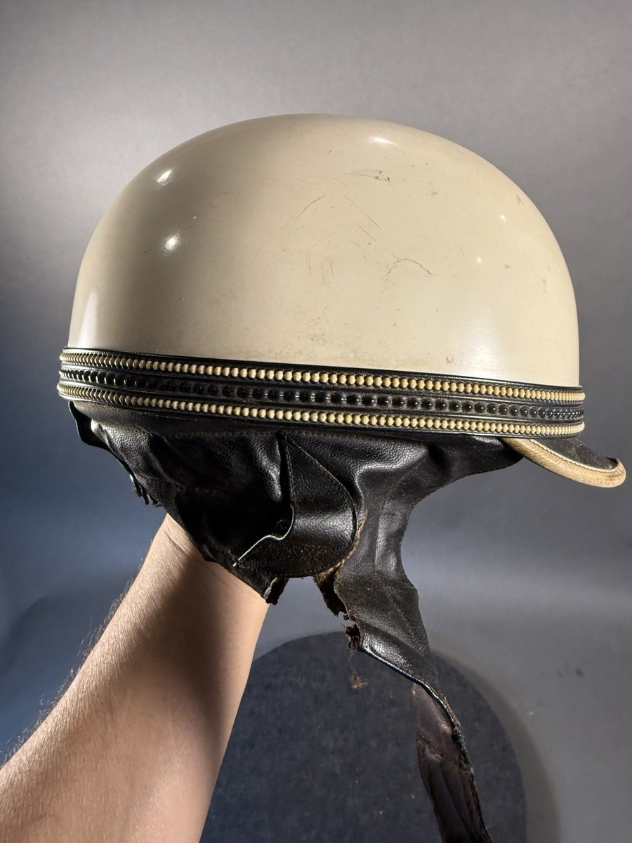 Vintage AGV Bike Scooter Helmet 50s or 60s White Leather Classic