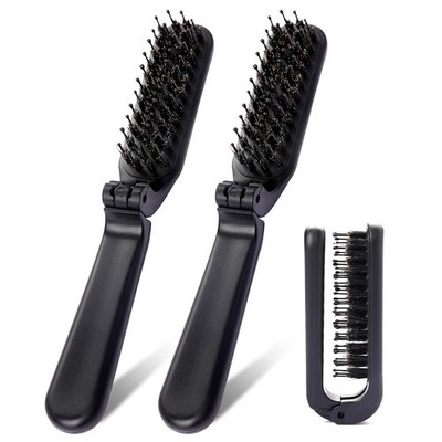 Foldable Brush for Purse, 2 Pack Small Portable Travel Hair 2 Pack, Black