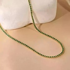 18Ct Round Cut Lab Created Green Emerald Diamond Tennis Necklace 14K Gold Plated