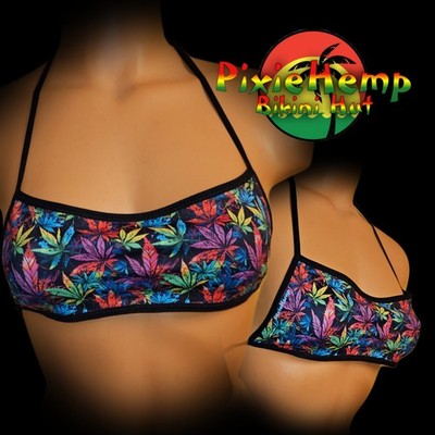   Leaf Print Lanai Bikini Top   PixieHemp Bikini Hut   Made to Order  