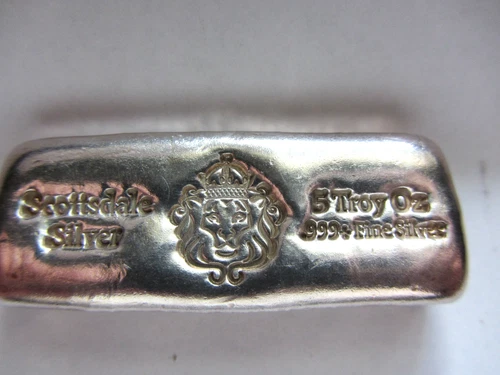 Silver 5 oz Scottsdale Silver  Bullion Bar .999+ Silver Bar Beautiful!