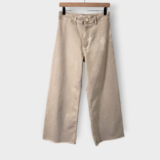 Zara Womens Marine Straight Wide Leg Jean High Rise Raw Hem Beige Sz 8 Modern