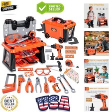 Kids Tool Set with Box and Electronic Toy Drill, Pretend Play Kids Workbench ...