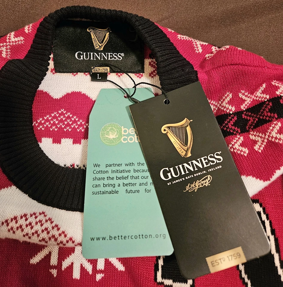 Suéter Guinness Beer Oficial Vacaciones Feo Navidad Adulto Talla Grande Nuevo con Etiquetas Foto 3 de 4