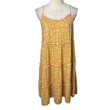 Mlle Gabrielle Orange Floral Ruffle Tiered Sundress Small Summer Beach Coastal