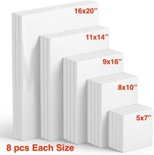 Pack of 40 Mixed Size ARTIST CANVASES Stretched COTTON Blank CANVAS Double Gesso