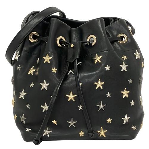 Jimmy Choo Juno S Shoulder Bag Black Gold Silver Leather