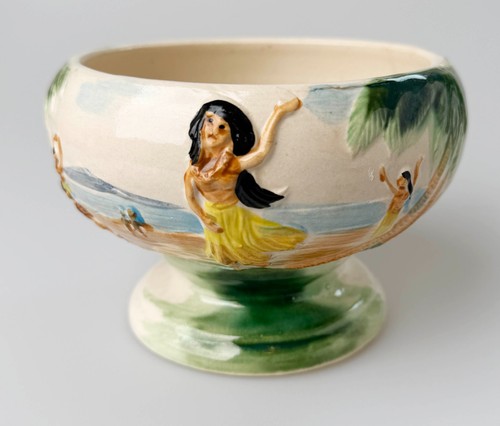 Vintage OMC Otagiri Japan Hawaiian Tiki Hula Girl Dancer Scorpion Bowl Planter