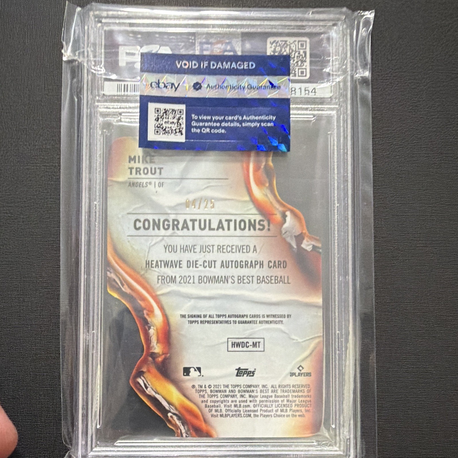 Topps 2021 Bowman's Best Mike Trout Heatwave Die-Cut Auto PSA 9 #HWDC-MT /25 view 2
