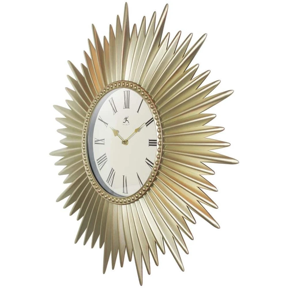 Wall Clock 24 in. Light Gold Plastic Frame Case Sunburst Design Silent Movement - Image 3 of 4