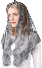 Triangular Mantilla Lace Head Covering Mass Catholic Church Veils Grey black