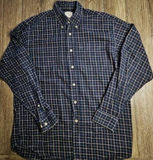 Mens L. L. Bean Long Sleeve Navy Plaid Soft Flannel Button Up Shirt Medium