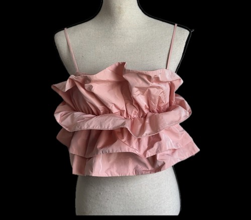 Haut en taffetta volumineux Zara crop rose poussiéreux blogueur préféré taille M féminin