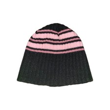 Women's Beanie Black with Pink Stocking Cap Knitted Cap Made In The USA One Size