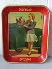 Vintage 1948 Coca Cola Metal Serving Tray Two Women And Car. Coke Bottle.