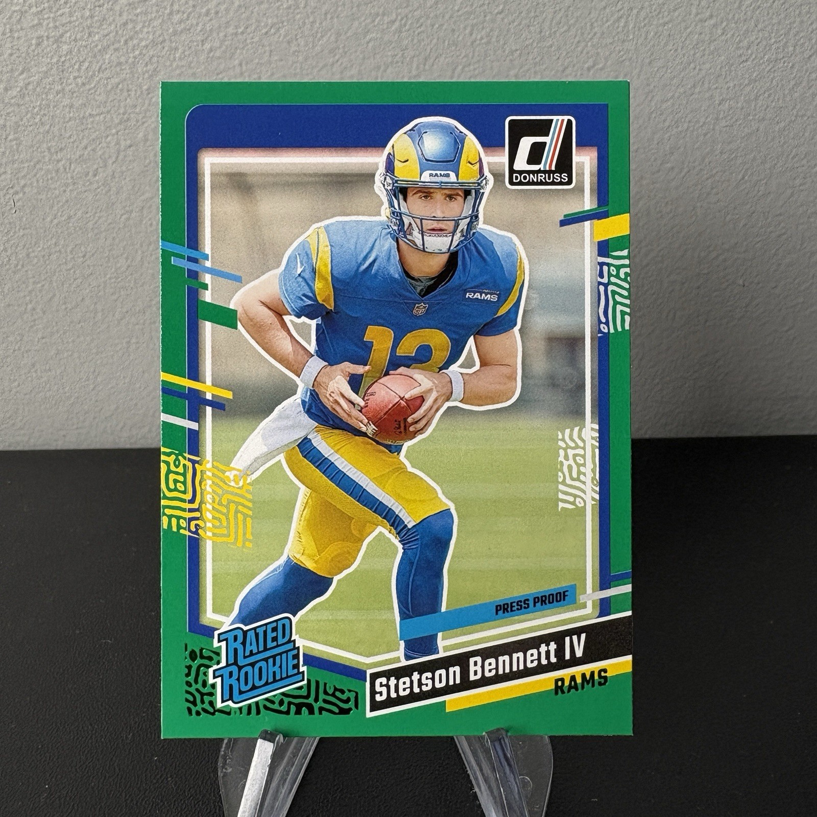 2023 Donruss #358 Stetson Bennett IV Rookie Press Proof Green Los Angeles Rams