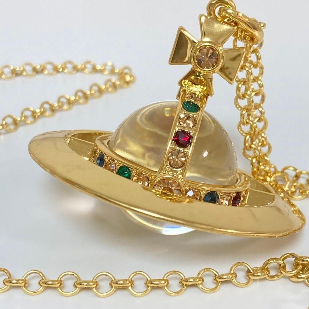 Vivienne Westwood Necklace Medium Orb Gold Clear Multi Top 6.5cm C