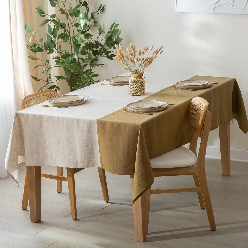 60x108 inch Rectangular Linen Tablecloth Natural Flax Table Cover - Image 4 of 4