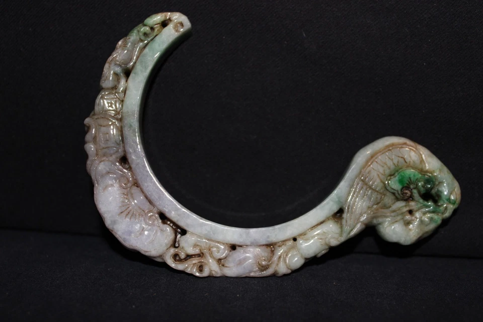 19 世纪末翡翠笼钩吊坠带鸟和其他吉祥符号 — 第 4/4 张图片