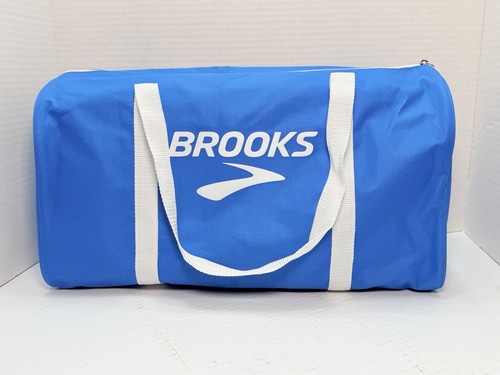 Brooks Running Blue Duffel Bag 18x10x7 White Logo Zipper Gym Travel Gear Tote - 第 1/11 張圖片