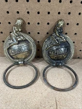 Two SCHLITZ BEER LADY ON GLOBE WALL SCONCE DOOR KNOCKER MILWAUKEE