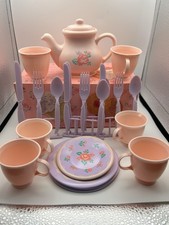 Vintage Avon Rose Garden 27 Piece Pretend Play Tea Set Pink Floral 1991