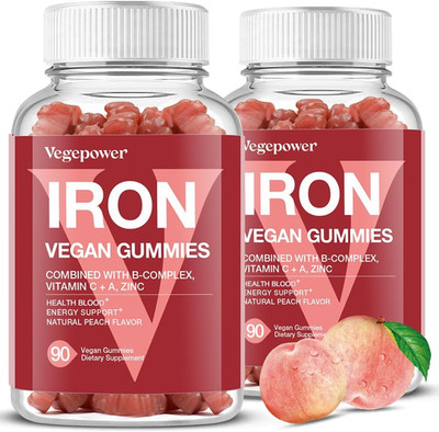 Vegan Iron Gummies Supplement Multivitamin Vitamin C A B Zinc 2 Pack Peach