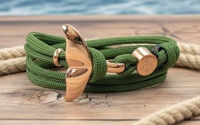 Edelstahl Walflosse Armband-Verstellbar-Surfer Armband-Paracord-Forest Green