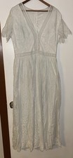 Women’s White Lace Floor Length Dress Size Xl Boho Short Sleeve Elegant Dress
