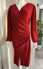 H&G NEW Ladies Red Wrap Split Cocktail Party Dress One Size V-Neck Bellow Cut