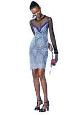 Diane Von Furstenberg Short Beaded Overlay Lace Dress Size US 6 UK 10 NEW