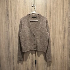 Jenni Kayne Alpaca Wool Boyfriend V-Neck Cardigan Cool Brown Size S