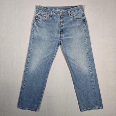 Levis 501 Jeans Mens 38x32** Blue Button Fly Medium Wash Denim Y2K Workwear