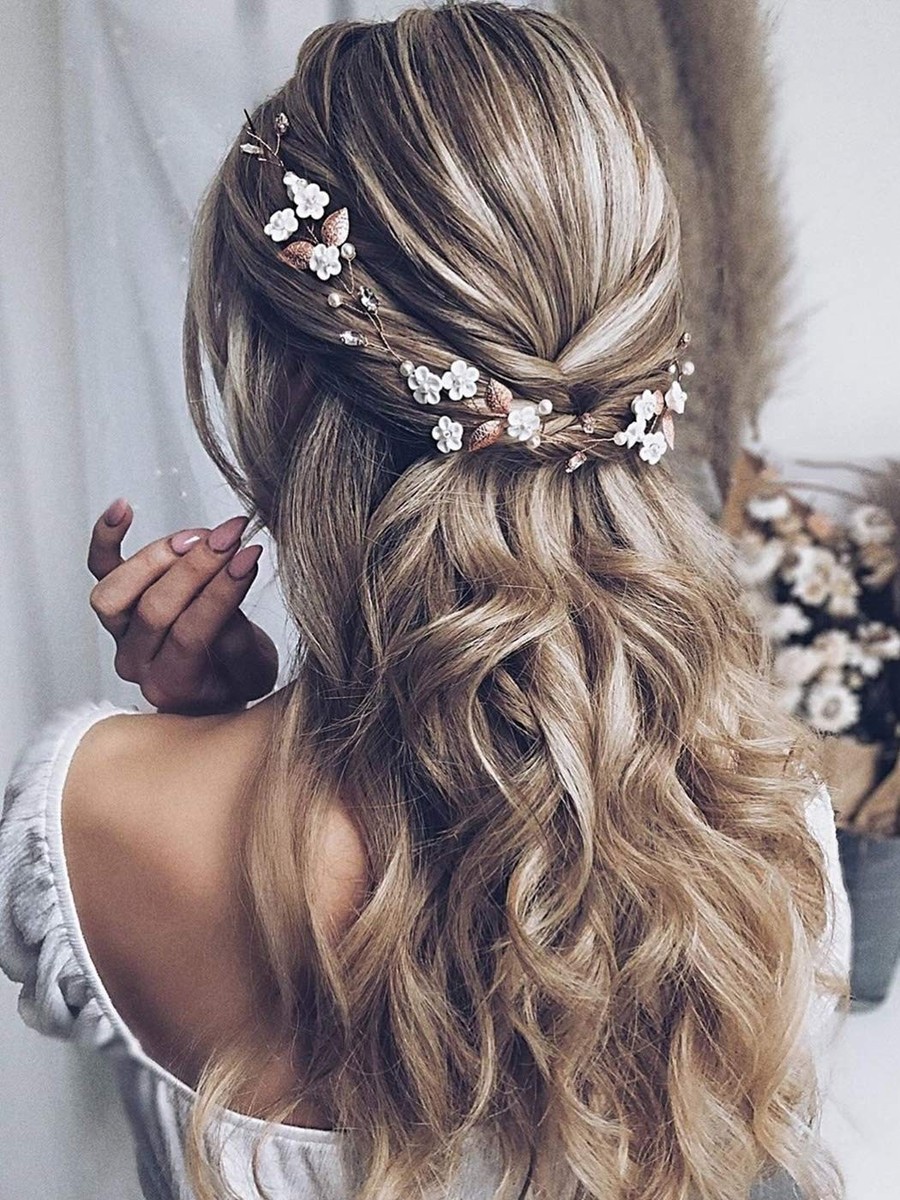 Rose Gold Flower Wedding Hair Vine Crystal Pearl Bridal  display picture 3