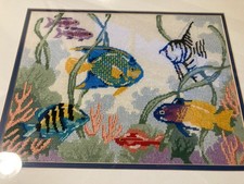 Vintage Framed Needlepoint Retro Artwork Cros...