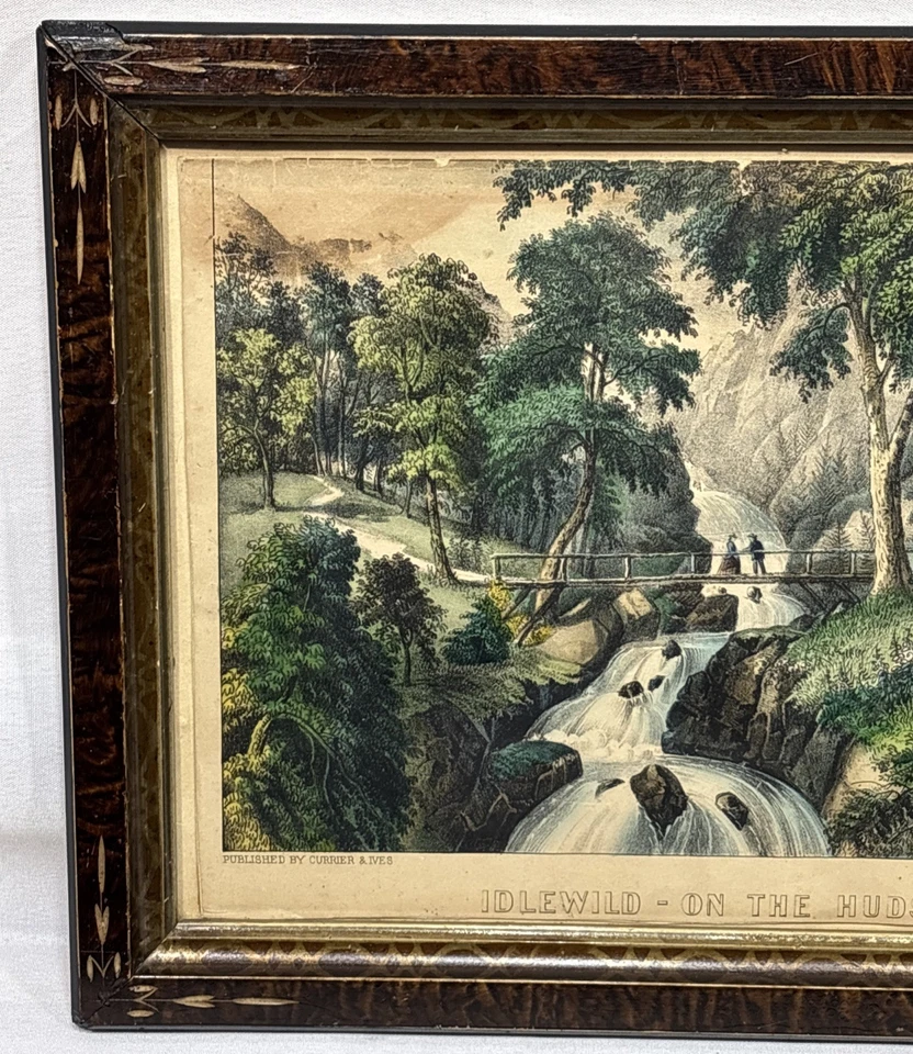 1870s Original Currier & Ives Idlewild on the Hudson River Lithograph Framed - Image 4 of 4